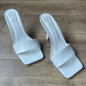 PLT White Croc Mid Heeled Mules
